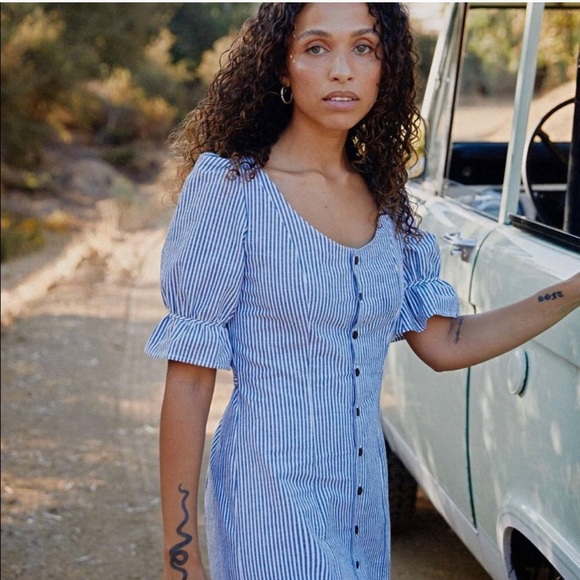 Christy Dawn Lennon button front midi dress stripe - Picture 2 of 5